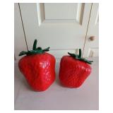Set of two strawberry cookie jars, one is 8 in,