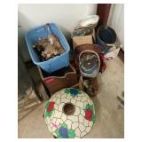 22" light fixture globe, asst glass bottles,