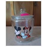 Glass Mickey and Minnie mouse cookie jar 10x7