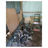 Scrap pile, includes old fireplace cover?,