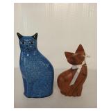 Wood, ceramic cat figurines from the Philippines
