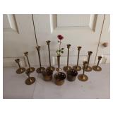 Assorted brass candlesticks / candle holders,