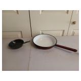 Set of two enamel frying pans, one is 5 1/2