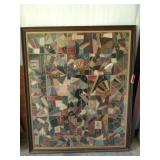 Large framed patchwork 55.5 x 46.5, asst materials