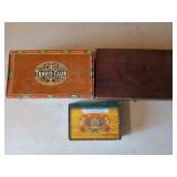 2 cigar boxes, 1 is wooden; collectibles box