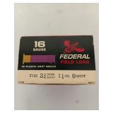 25 rds 16 ga 2 3/4" 1 1/8 oz 9 shot shells