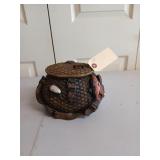 Cute resin fish basket Bank, has a small chip,