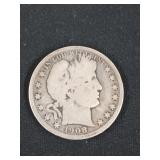 1908 o Barber half dollar