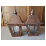 Pair of copper and glass patio candle holders 12"