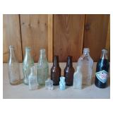 Asst old glass soda bottles, small glass bottles