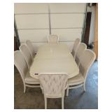 White dining table w/ 2 12" leaves & 8 chairs, 2
