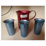 Zephyr ware cups, metal pitcher