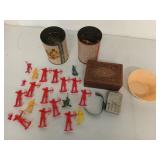 Indian men, army guys, aluminum cigarettes tin,