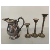 9" silver plate pitcher, 3 silver plate