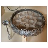 Arthur Court grape punch bowl w/ 12 cups, ladle