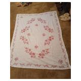 Linen needlepoint tablecloth, alphabet quilt wall