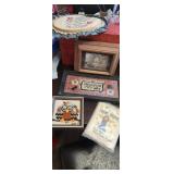 Embroidery collection of items and slate tile