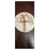 Avon Abbey Cross Pendant Ruby Red Cabachon 24"