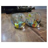 Vintage Art Glass Fishbowl Candle Holders Sea