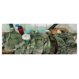 army camo fatigues lot with water bottles and