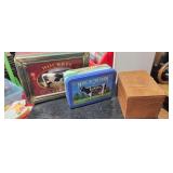 Country cow tins and vintage recipe box wooden