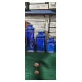 set of 3 ceramic canister set blue rustic as