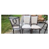 set of 3 beautiful linen and dark wood dining