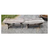 pair of rustic wood curved outside benches 36"