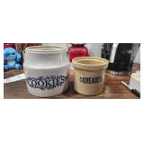 crock cookie jar with bail and grease bin both n