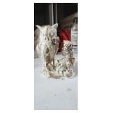 Vintage owl and baby owl on a tree limb with