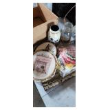 Vintage lot box jars embroidery hand made pot