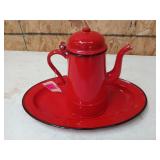 Enameled platter, tea kettle 9" made in Poland