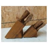 2 knife sets in wooden blocks, both have slight