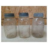 2 Ball, 1 other quart jars w/ zinc & milk glass