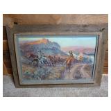 Barnwood framed artwork by C M Russell