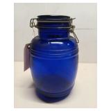 Cobalt blue glass jar w/ lid 10"