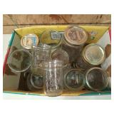 Box of asst glass canning jars and lids, a lot of