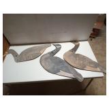 3 paper duck decoys, Hasko wood tray, wood duck