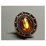 German silver ring w/ citrine stone size 8