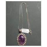 German silver w/ amethyst stone chain and pendant