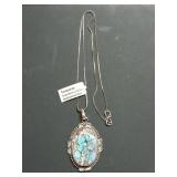 German silver w/ turquoise stone chain and pendant