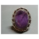 German silver ring w/ amethyst stone size 8
