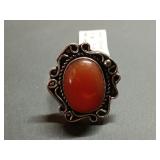 German silver w/ red onyx stone ring size 9