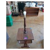 Lamp table with built-in lamp and magazine tray,