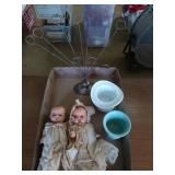 Assorted collectibles, including two very old baby