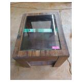 Wooden table with glass top, 20x 22x28 in