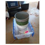 Three 5 gallon buckets, and a 12 gallon clear tote