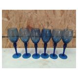 Set of six, cobalt blue,  grape-etched wine cups