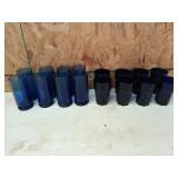 16 cobalt blue glasses, two full sets of eight