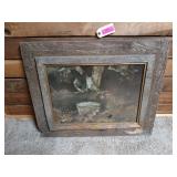 Barnwood framed artwork "Wyeth", has damage,